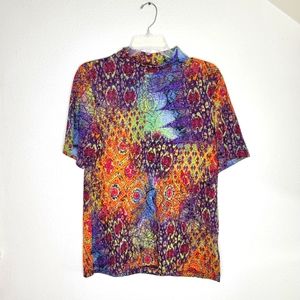 Vintage Mock Neck Abstract Top Large